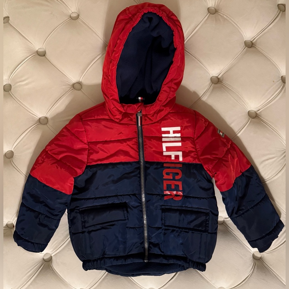 Tommy Hilfiger Red and Blue Hooded Puffer Coat Jacket- Boys Size 2T